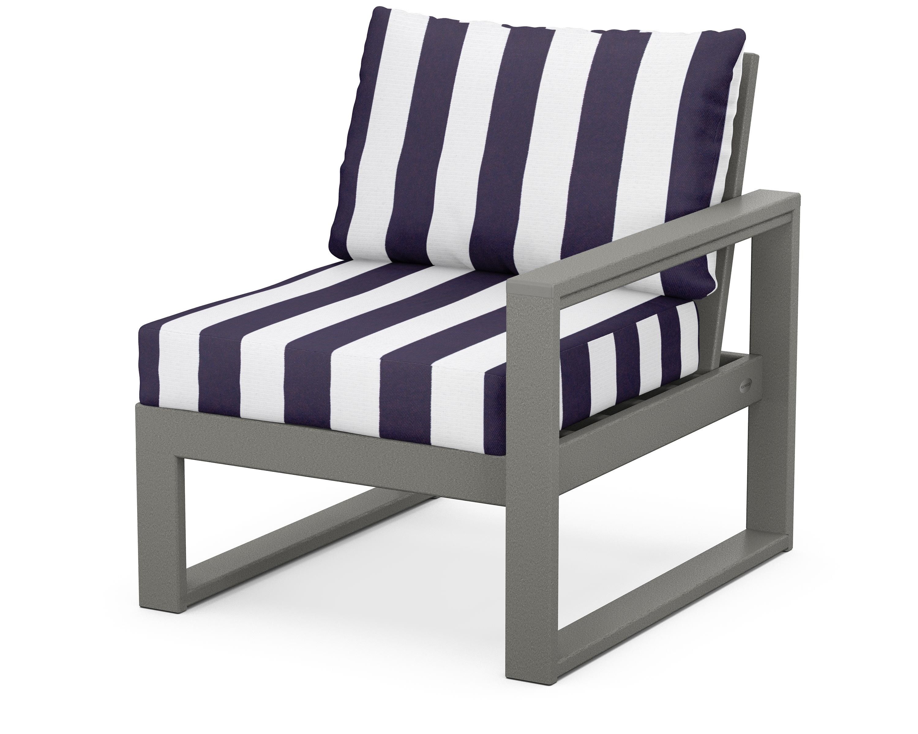 POLYWOOD® EDGE Modular Right Arm Chair in Slate Grey / Cabana Stripe Navy