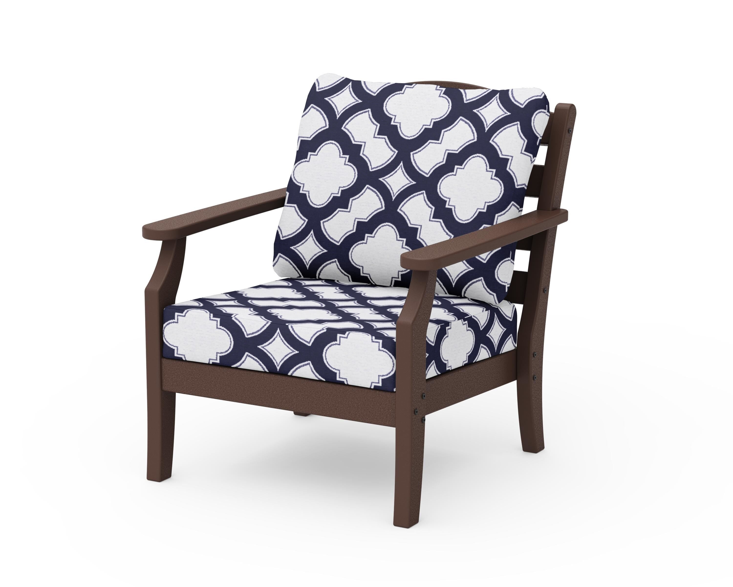 Draper James™ by  POLYWOOD® Savannah Deep Seating Chair in Mahogany / Trellis Navy