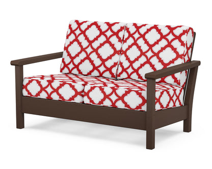 POLYWOOD® Harbour Deep Seating Loveseat in Mahogany / Trellis Crimson