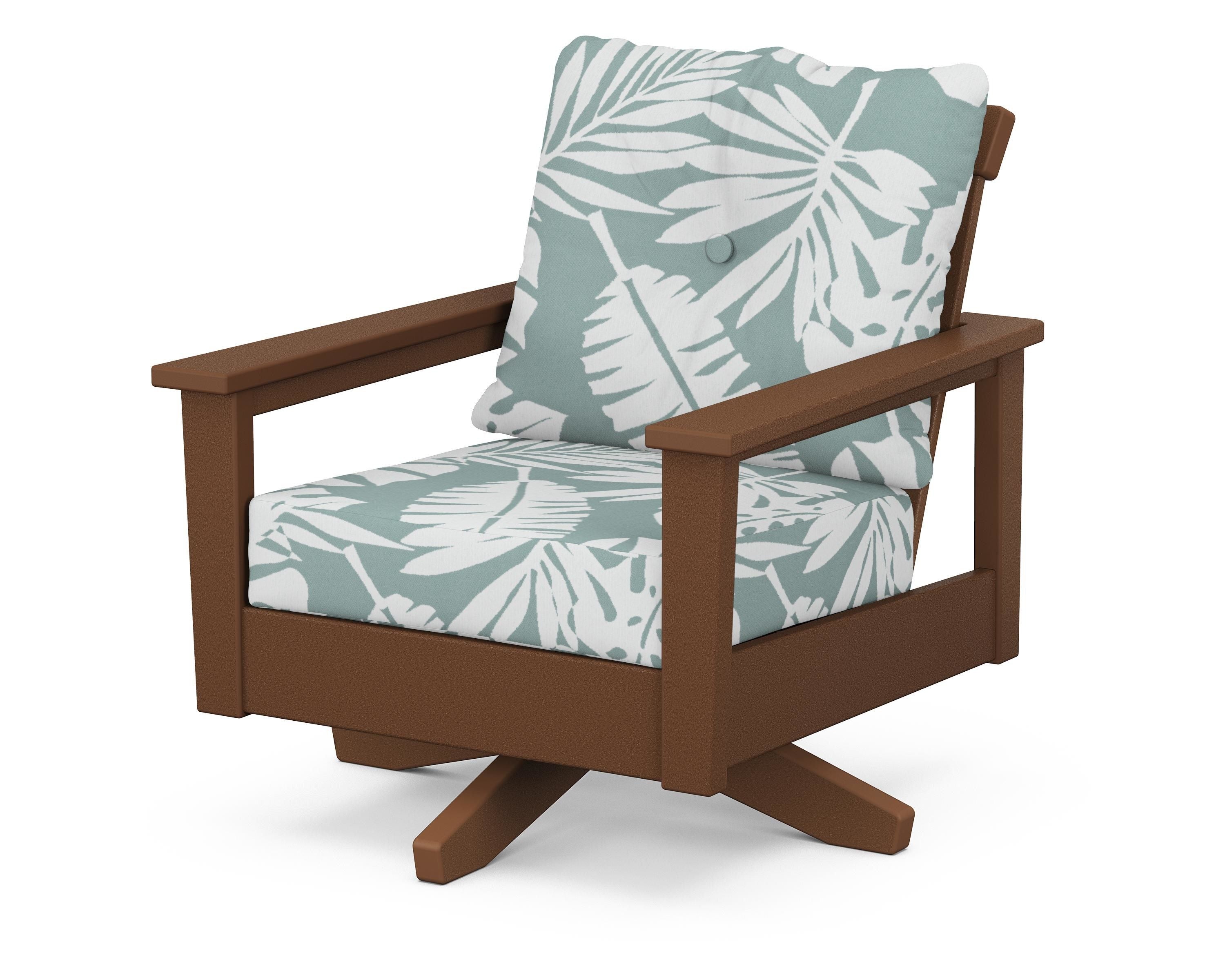 POLYWOOD® Prescott Deep Seating Swivel Chair in Teak / Leaf Glacier Spa