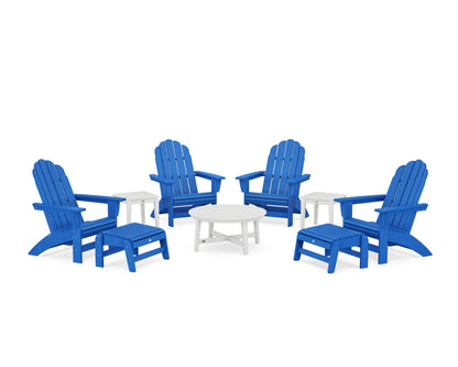POLYWOOD® Vineyard Grand Adirondack 9-Piece Conversation Set in Pacific Blue / White