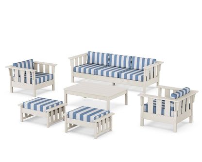 Martha Stewart by POLYWOOD® Acadia 6-Piece Lounge Sofa Set in Sand / Cabana Stripe Sky Blue