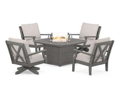 POLYWOOD® Braxton 5-Piece Deep Seating Set with Fire Table in Slate Grey / Dune Burlap