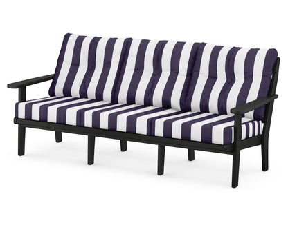 POLYWOOD® Lakeside Deep Seating Sofa in Black / Cabana Stripe Navy