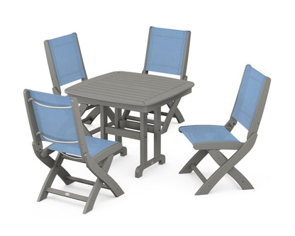 POLYWOOD® Coastal Folding Side Chair 5-Piece Dining Set in Slate Grey / Poolside Sling