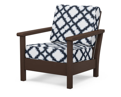 POLYWOOD® Harbour Deep Seating Chair in Mahogany / Trellis Marine Indigo