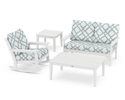 POLYWOOD® Vineyard 4-Piece Deep Seating Rocker Set in White / Trellis Glacier Spa