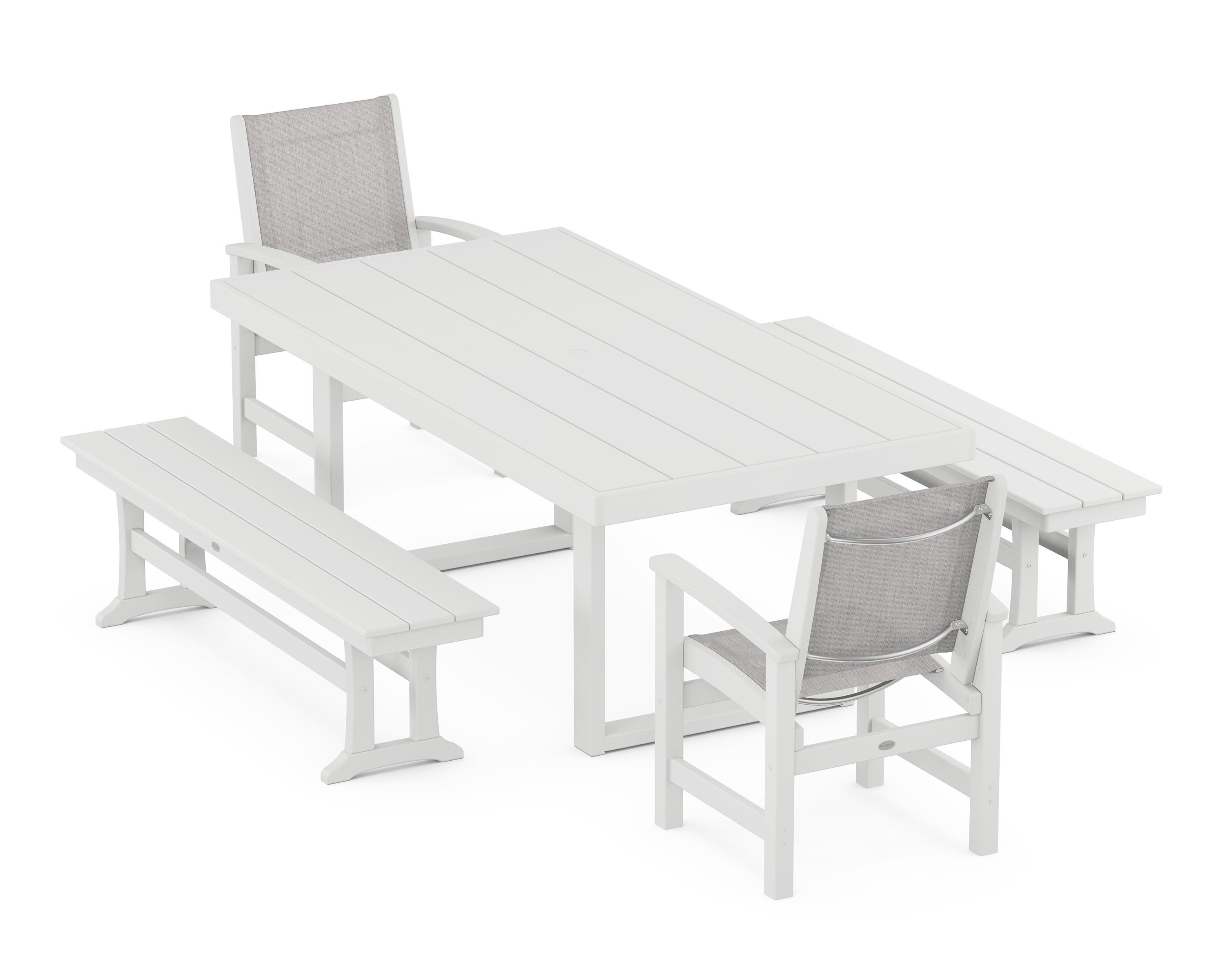 POLYWOOD® Coastal 5-Piece Dining Set with Trestle Legs in White / Parchment Sling