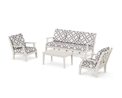 Country Living Wovendale 4-Piece Deep Seating Set with Sofa in Sand / Trellis Grey Mist
