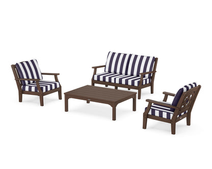 Martha Stewart by POLYWOOD® Chinoiserie 4-Piece Deep Seating Set with Loveseat in Mahogany / Cabana Stripe Navy