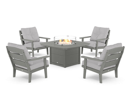 POLYWOOD® Lakeside 5-Piece Deep Seating Set with Nautical Fire Pit Table in Slate Grey / Granite