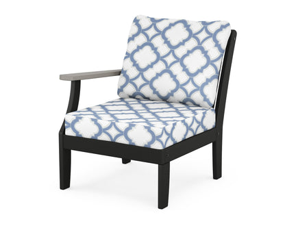 POLYWOOD® Braxton Modular Left Arm Chair in Black / Driftwood / Trellis Sky Blue