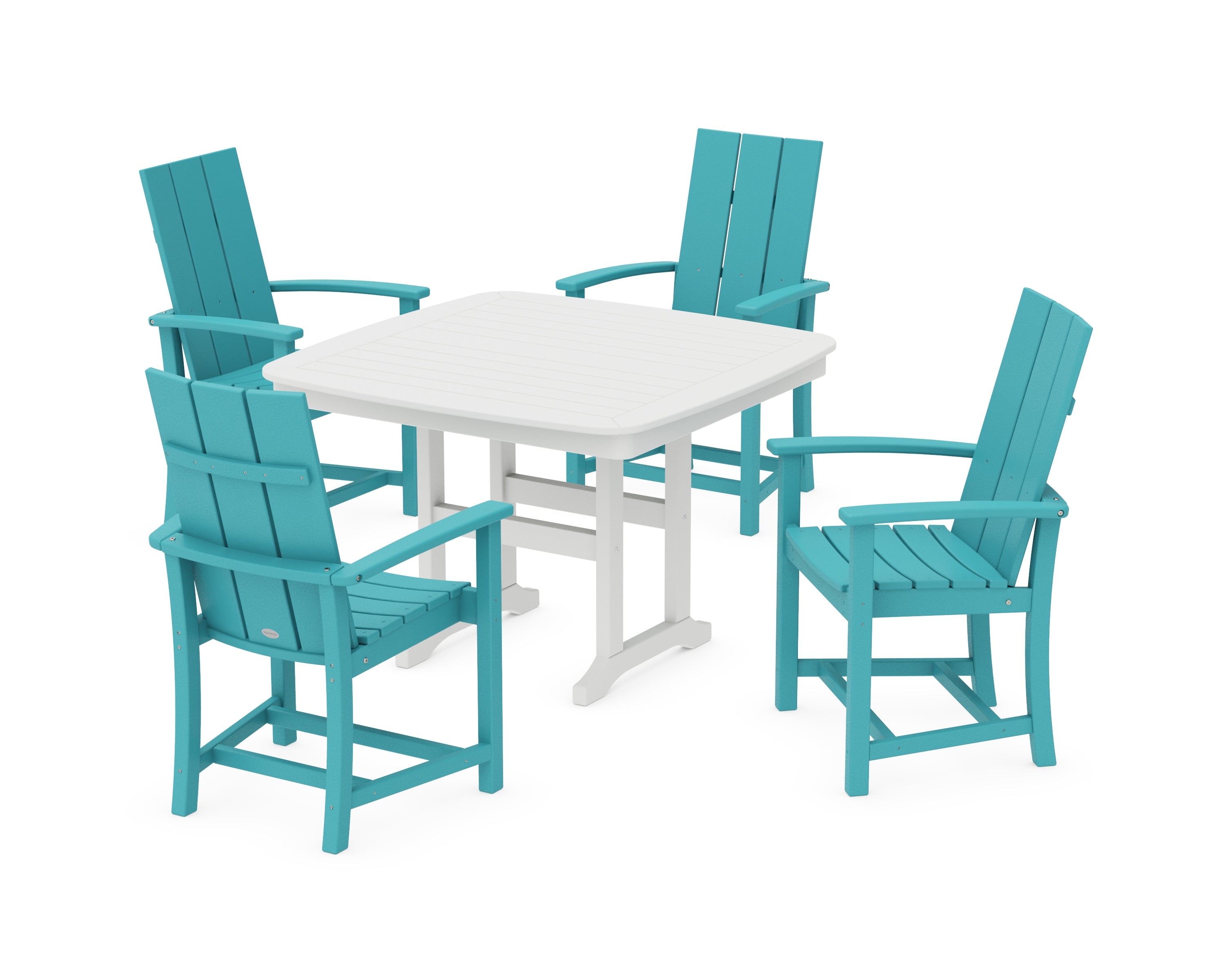 POLYWOOD® Modern Adirondack 5-Piece Dining Set with Trestle Legs in Aruba / White