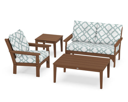 POLYWOOD® Vineyard 4-Piece Deep Seating Set in Teak / Trellis Glacier Spa