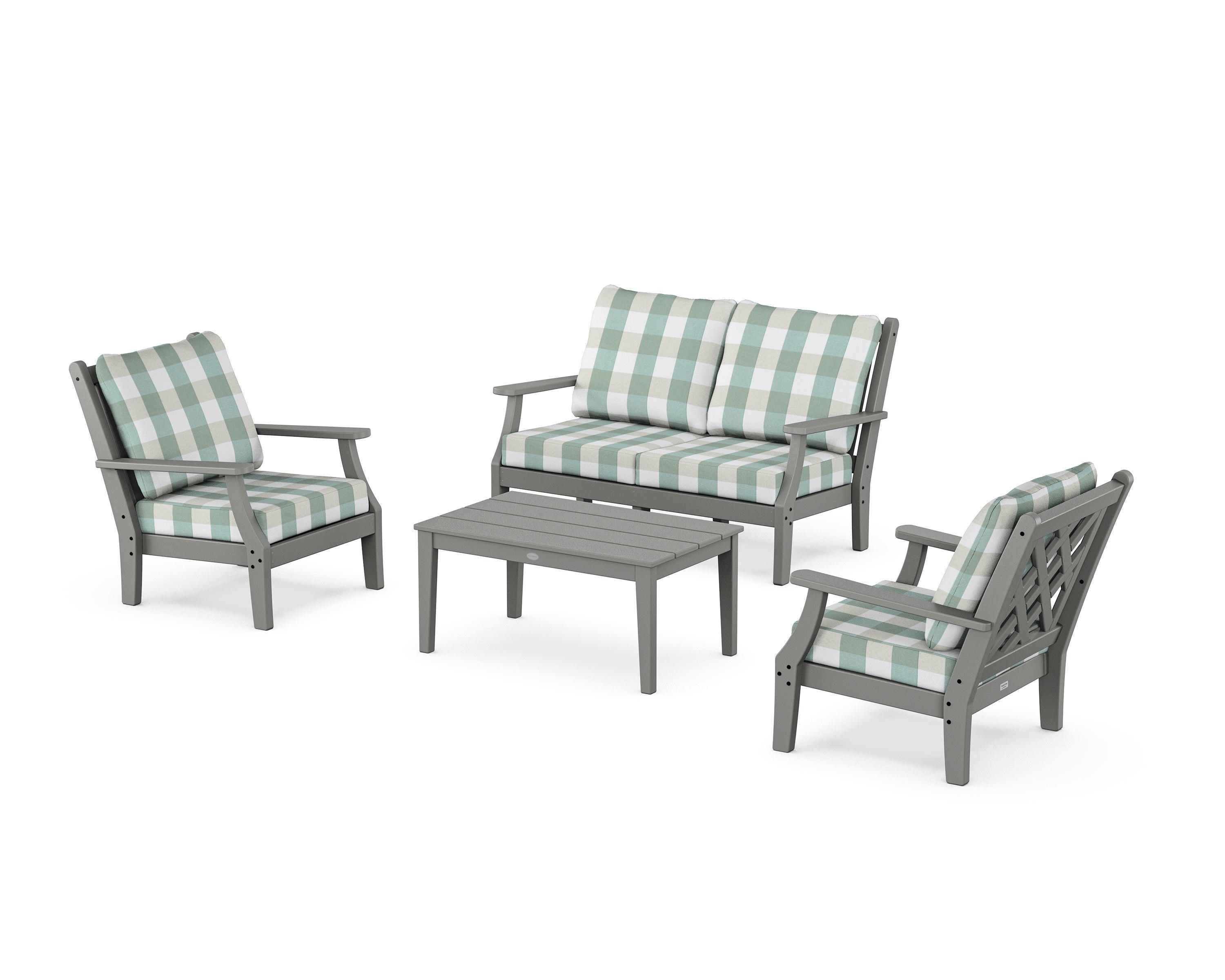 Country Living Wovendale 4-Piece Deep Seating Set with Loveseat in Slate Grey / Buffalo Plaid Glacier Spa