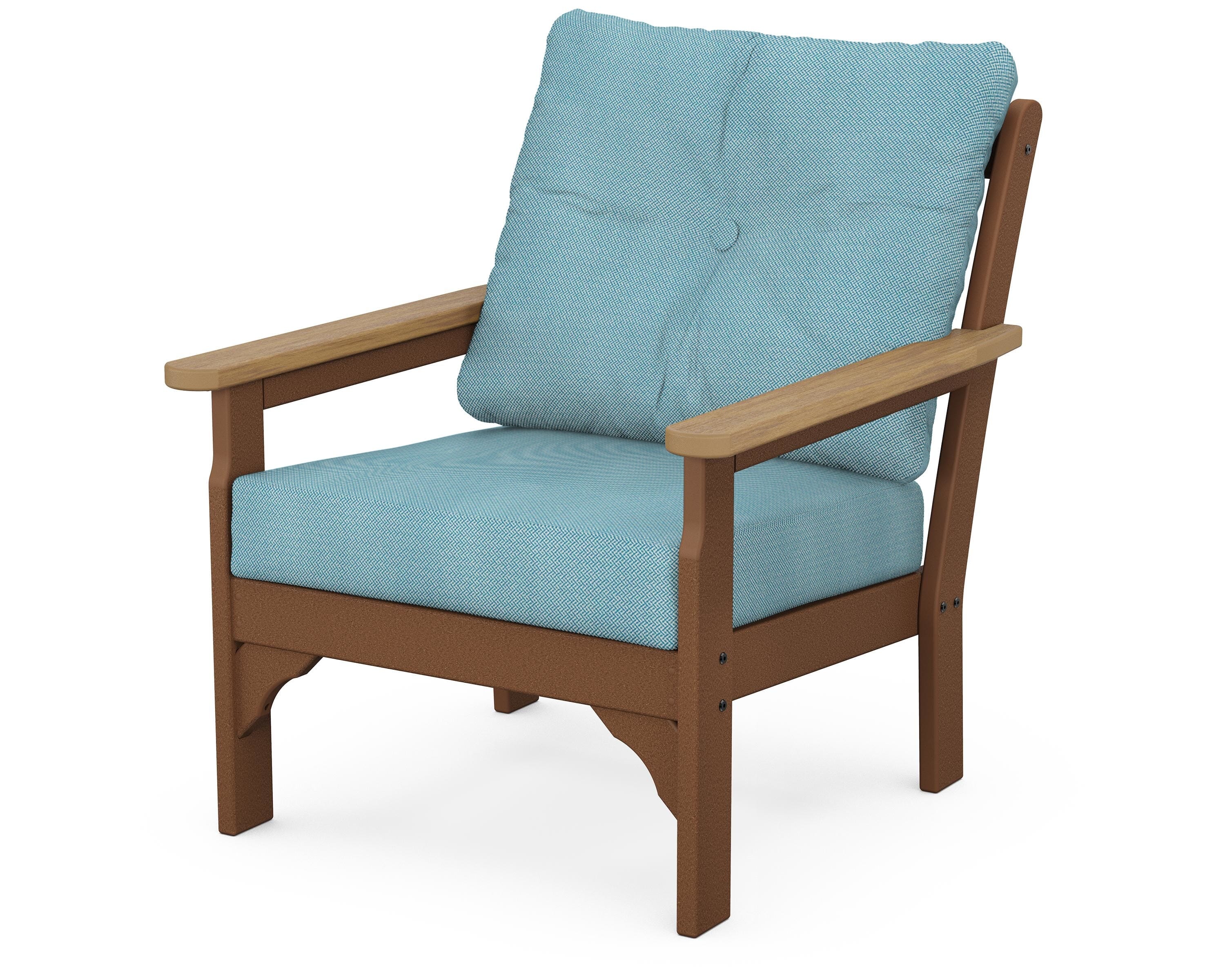 POLYWOOD® Vineyard Deep Seating Chair in Teak / Natural / Lattice Sky Blue