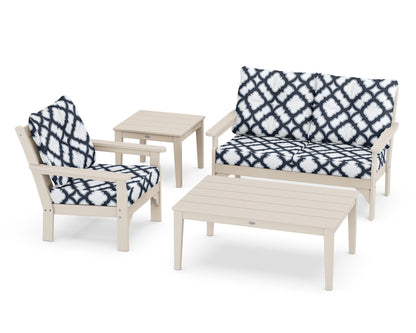 POLYWOOD® Vineyard 4-Piece Deep Seating Set in Sand / Trellis Marine Indigo