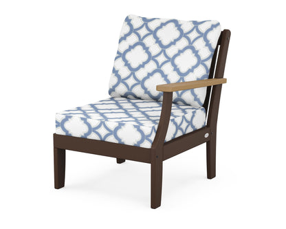 POLYWOOD® Braxton Modular Right Arm Chair in Mahogany / Natural / Trellis Sky Blue