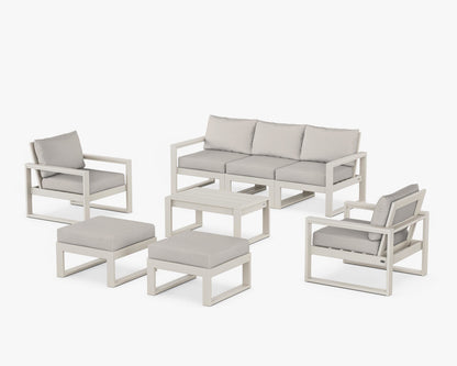 POLYWOOD® EDGE Sectional 8-Piece Lounge Sofa Set in Sand / Cast Ash