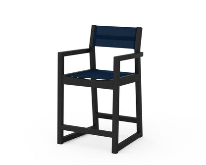 POLYWOOD® EDGE Sling Counter Arm Chair in Black / Navy Blue Sling