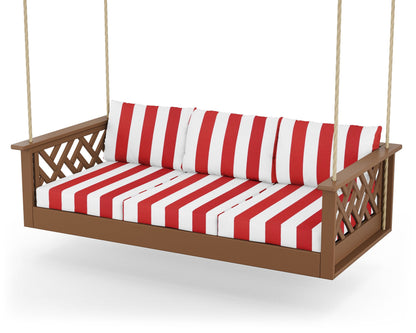 POLYWOOD® Chippendale Daybed Swing in Teak / Cabana Stripe Crimson