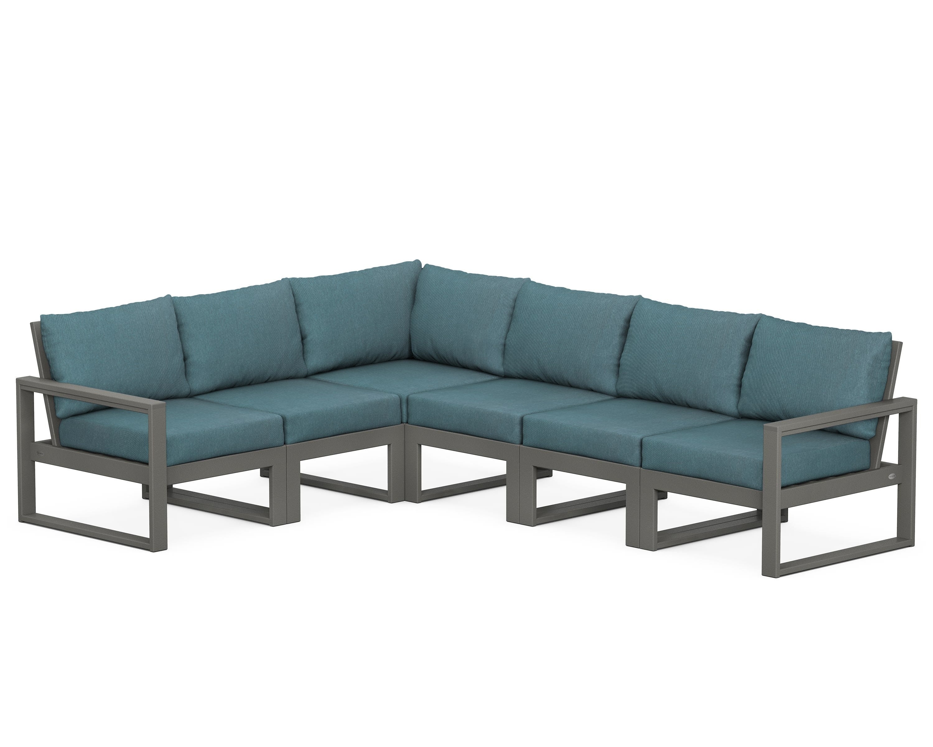 POLYWOOD® EDGE 6-Piece Modular Deep Seating Set in Slate Grey / Ocean Teal