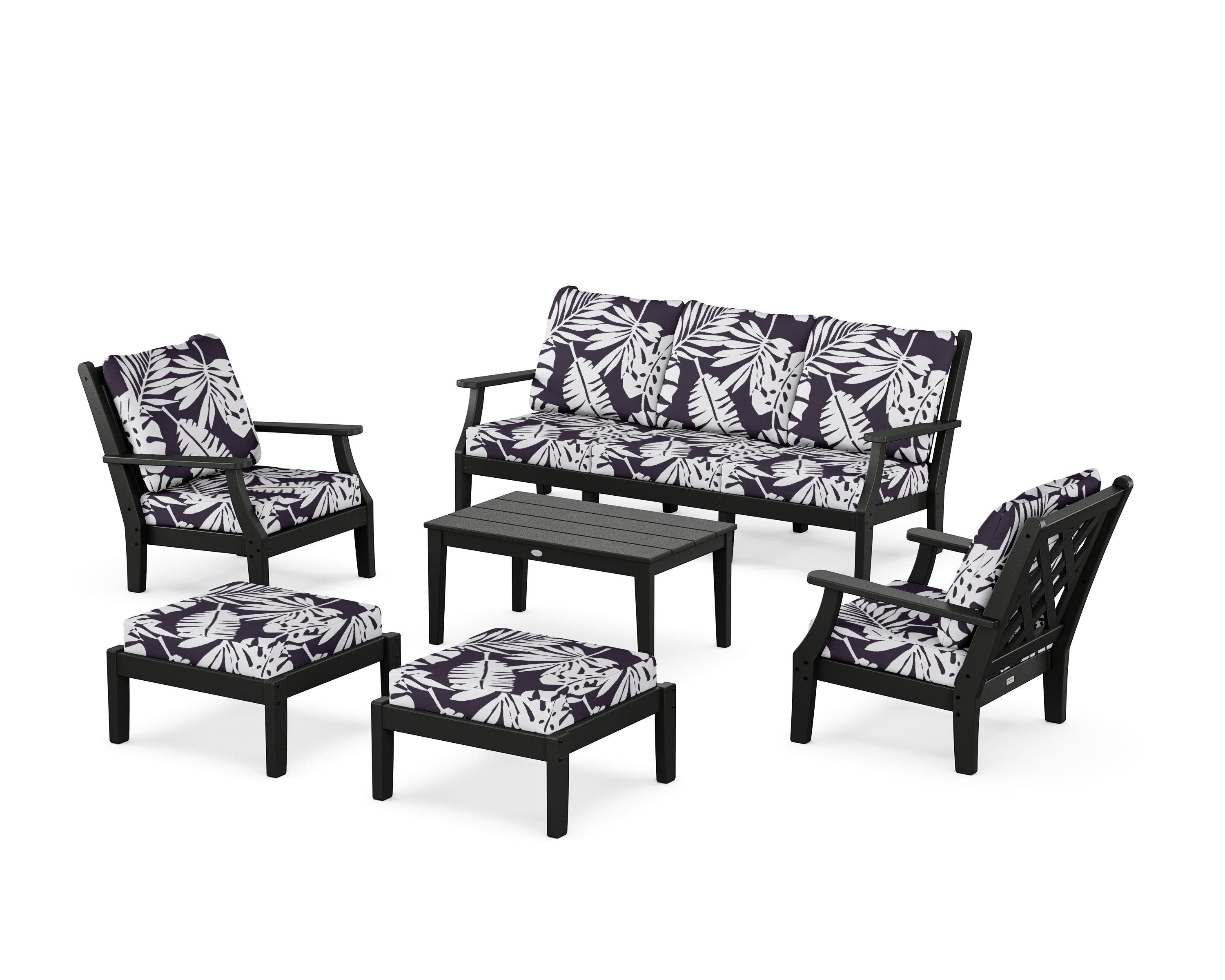 Country Living Wovendale 6-Piece Lounge Sofa Set in Black / Leaf Navy