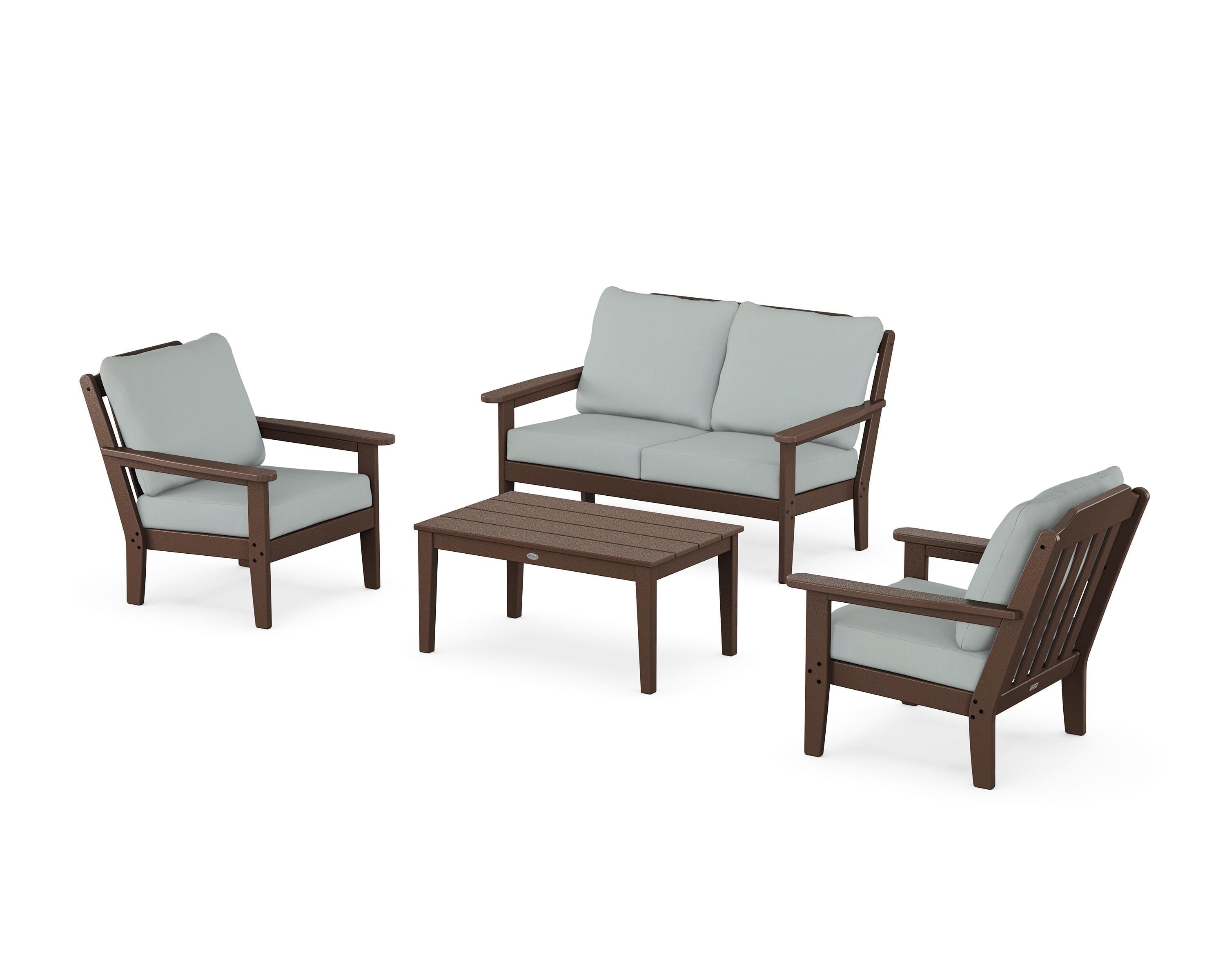 Country Living Cottage 4-Piece Deep Seating Set with Loveseat in Mahogany / Spa
