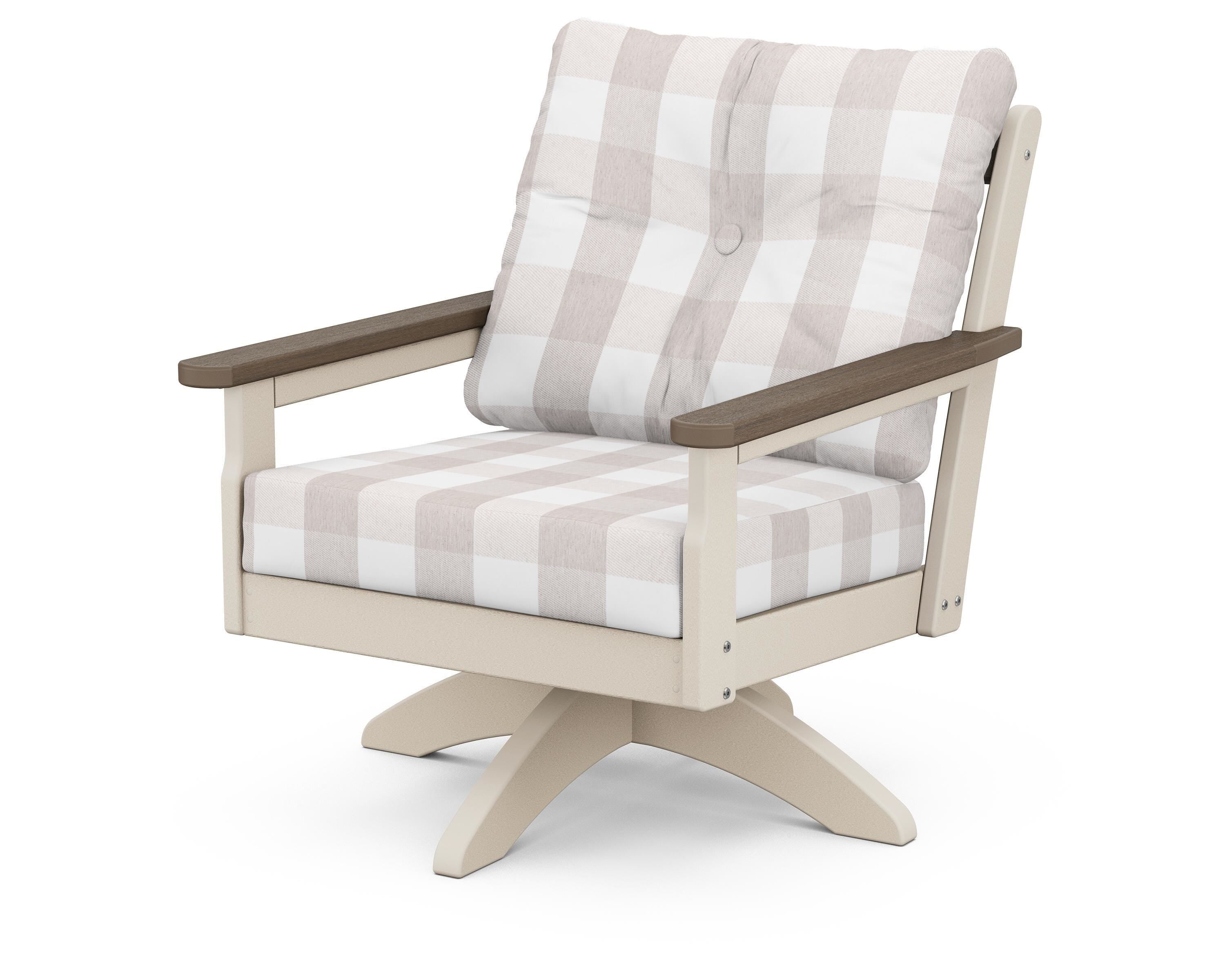 POLYWOOD® Vineyard Deep Seating Swivel Chair in Sand / Kona / Buffalo Plaid Dune Burlap