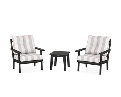 POLYWOOD® Mission 3-Piece Deep Seating Set in Black / Cabana Stripe Dune Burlap