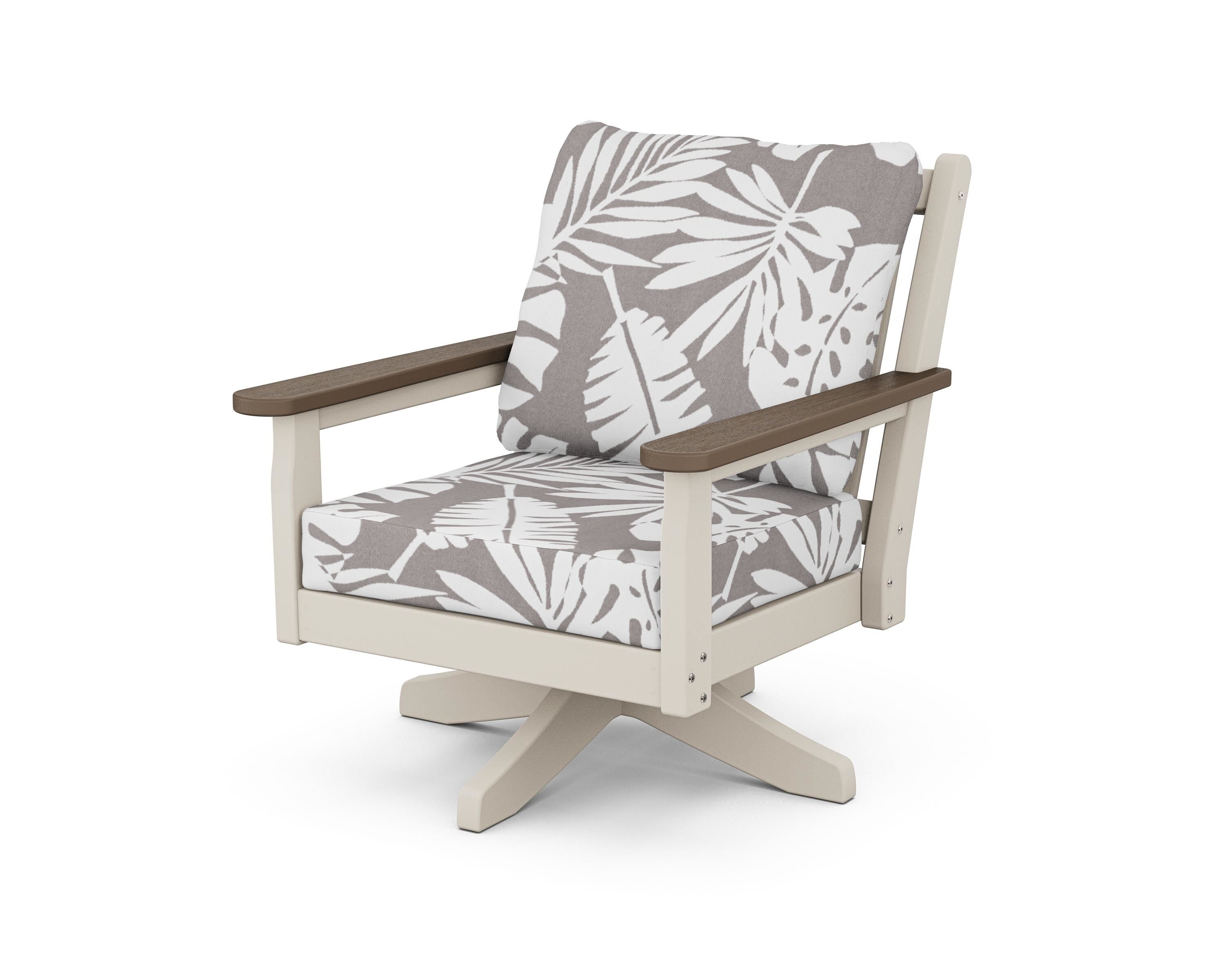 POLYWOOD® Chippendale Deep Seating Swivel Chair in Sand / Kona / Leaf Grey Mist