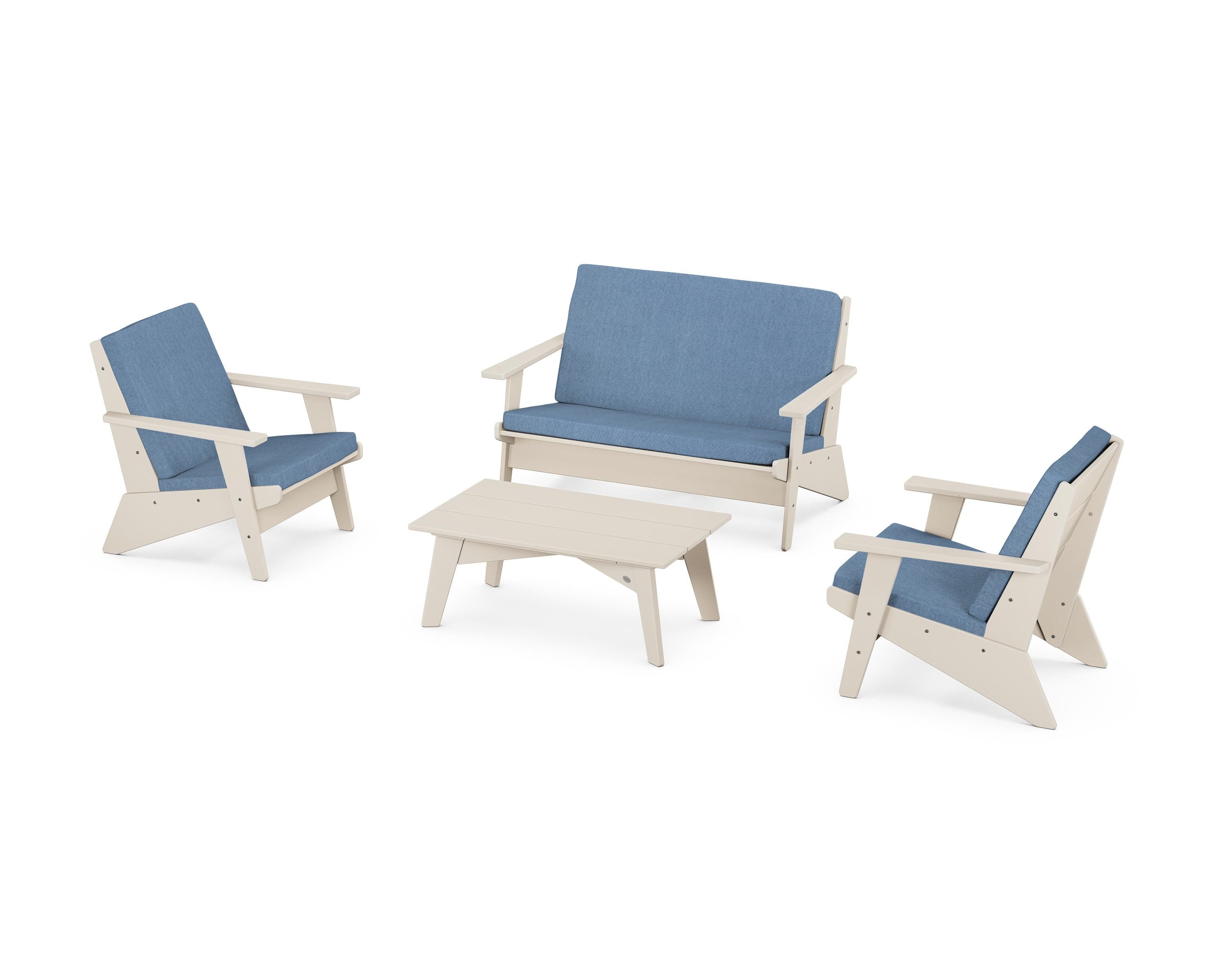 POLYWOOD® Riviera Modern Lounge 4-Piece Set in Sand / Sky Blue