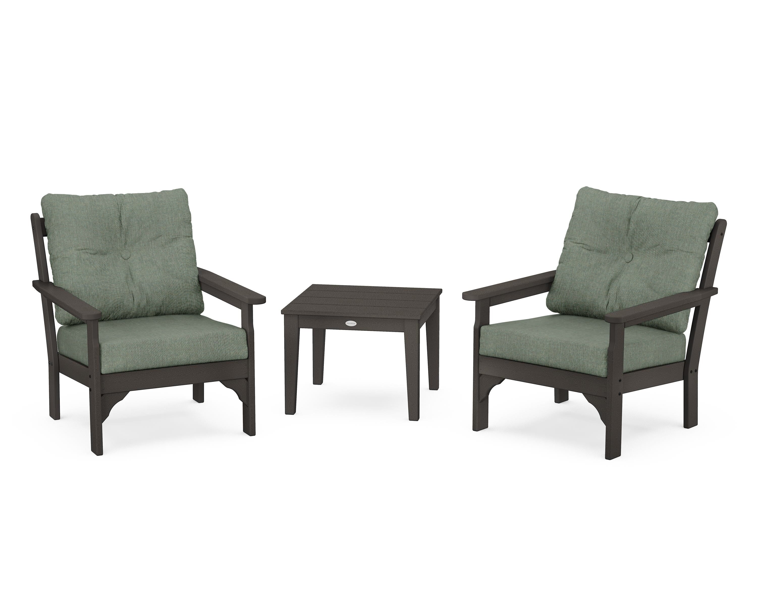 POLYWOOD® Vineyard 3-Piece Deep Seating Set in Vintage Coffee / Cast Sage