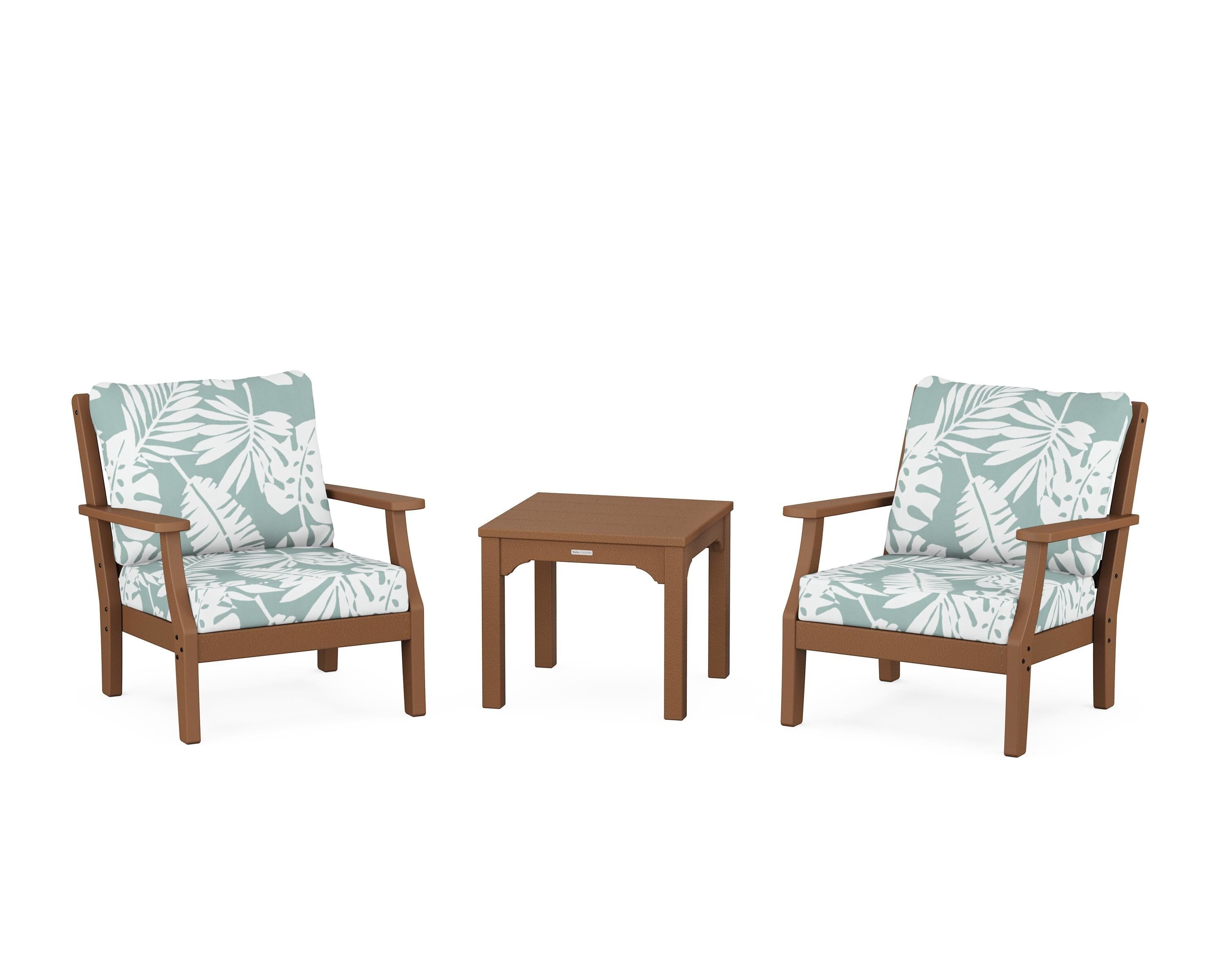 Martha Stewart by POLYWOOD® Chinoiserie 3-Piece Deep Seating Set in Teak / Leaf Glacier Spa