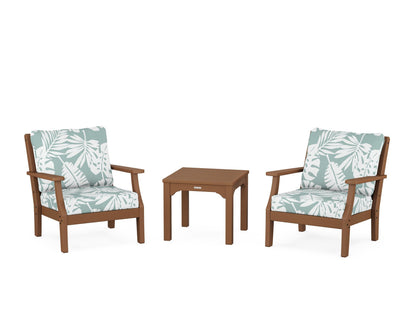 Martha Stewart by POLYWOOD® Chinoiserie 3-Piece Deep Seating Set in Teak / Leaf Glacier Spa