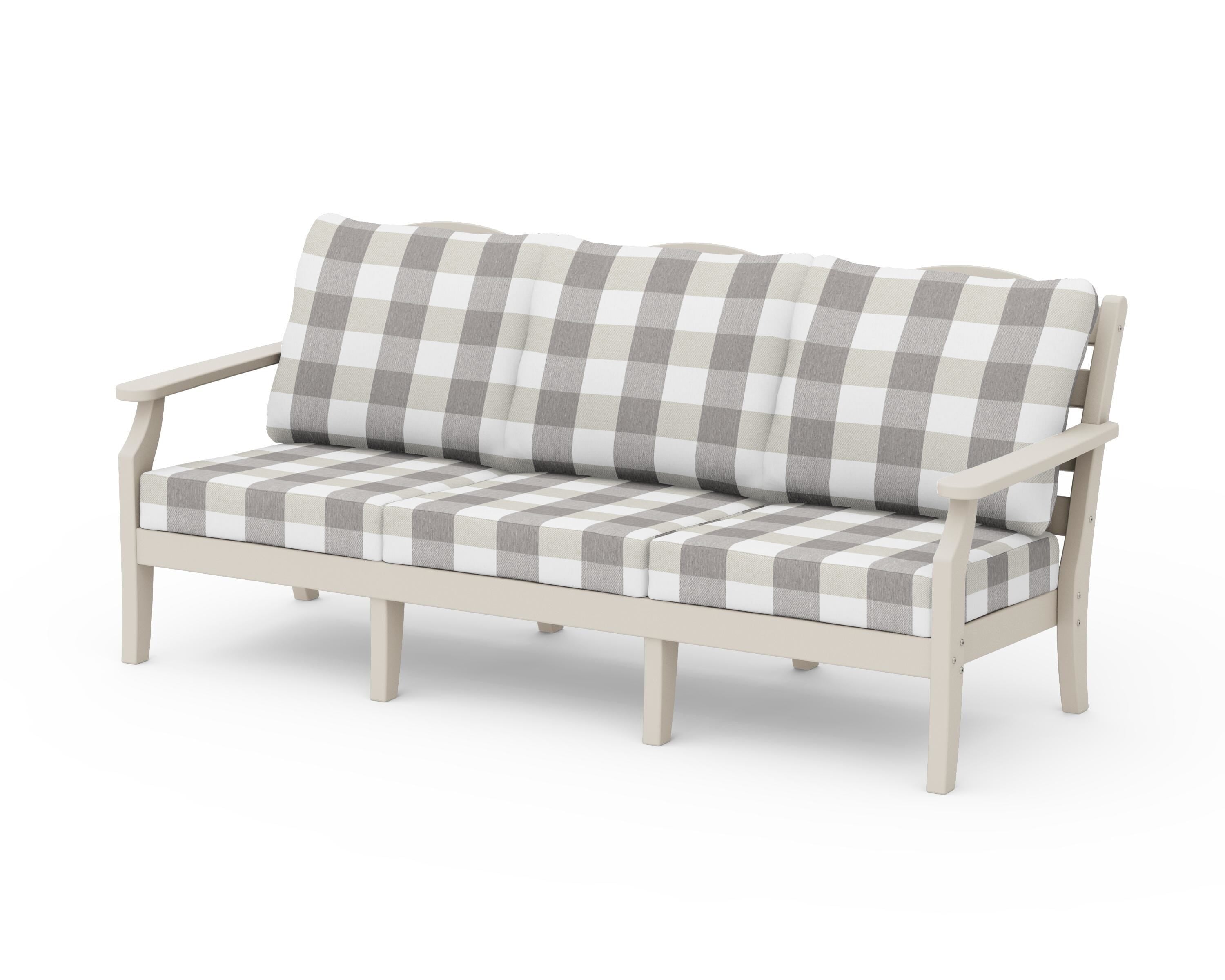 Draper James™ by  POLYWOOD® Savannah Deep Seating Sofa in Sand / Buffalo Plaid Grey Mist