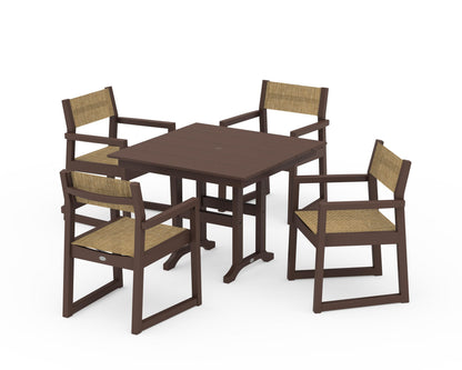 POLYWOOD® EDGE Sling Arm Chair 5-Piece Farmhouse Dining Set in Mahogany / Burlap Sling
