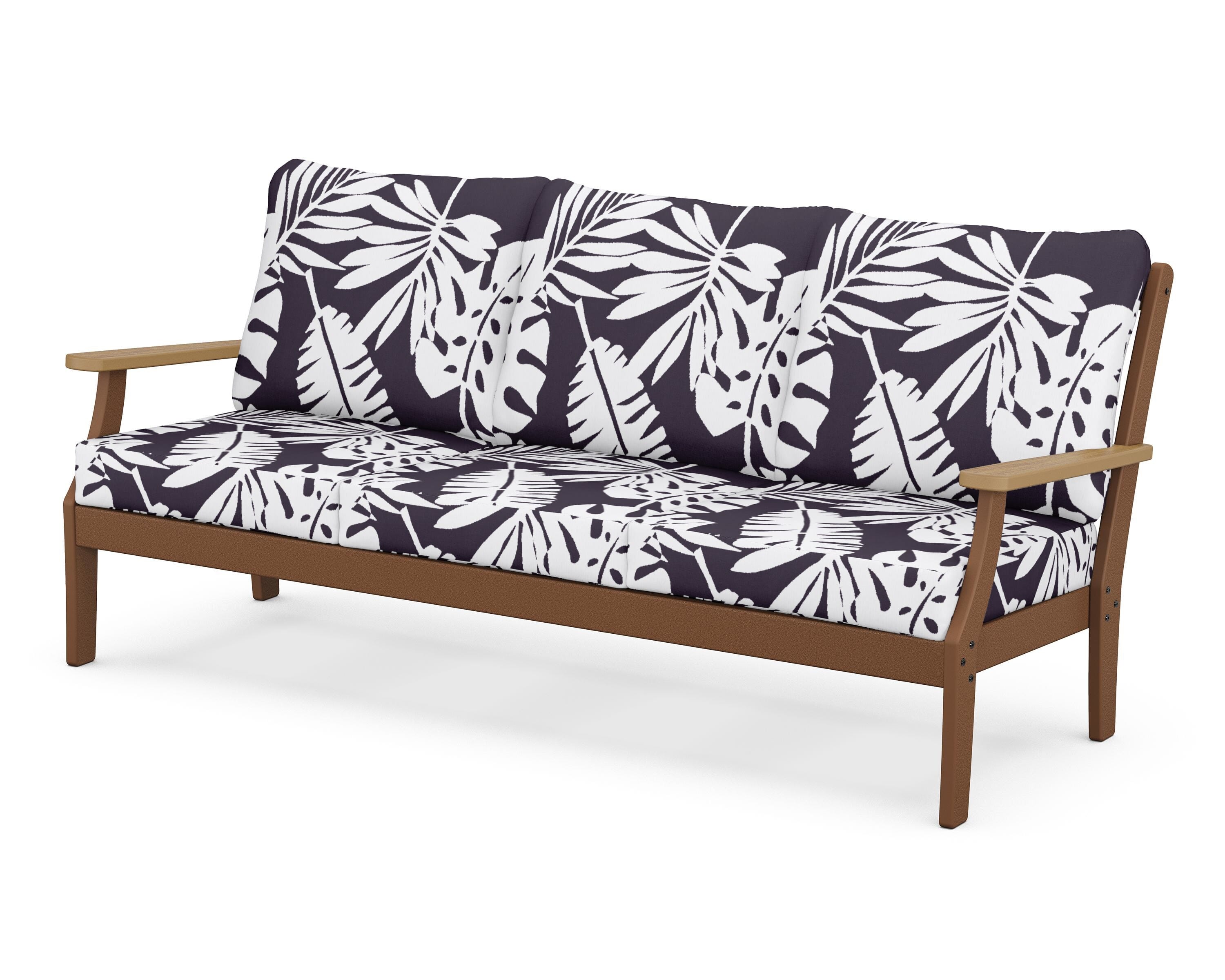 POLYWOOD® Braxton Deep Seating Sofa in Teak / Natural / Leaf Navy