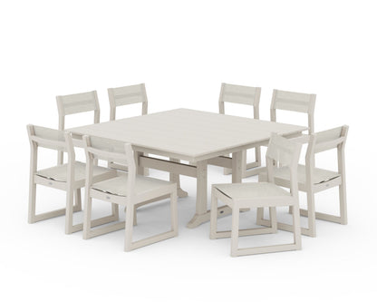 POLYWOOD® EDGE Sling Side Chair 9-Piece Farmhouse Trestle Dining Set in Sand / Parchment Sling