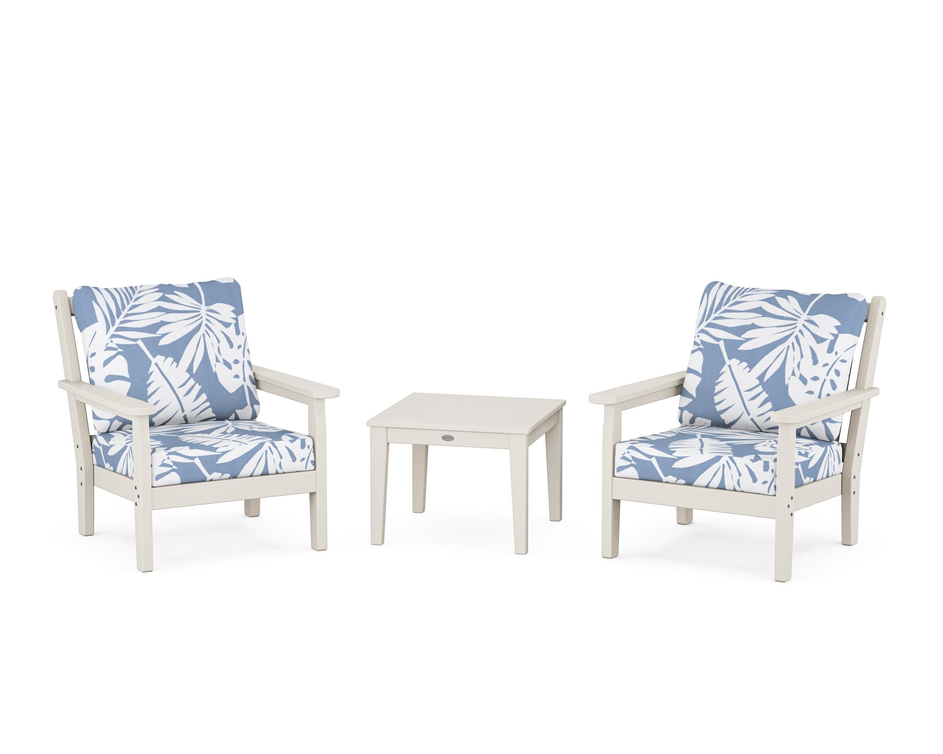 POLYWOOD® Chippendale 3-Piece Deep Seating Set in Sand / Leaf Sky Blue