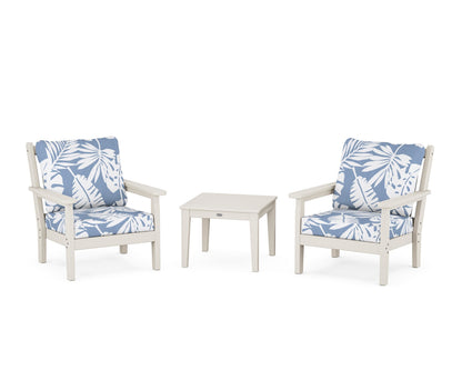 POLYWOOD® Chippendale 3-Piece Deep Seating Set in Sand / Leaf Sky Blue