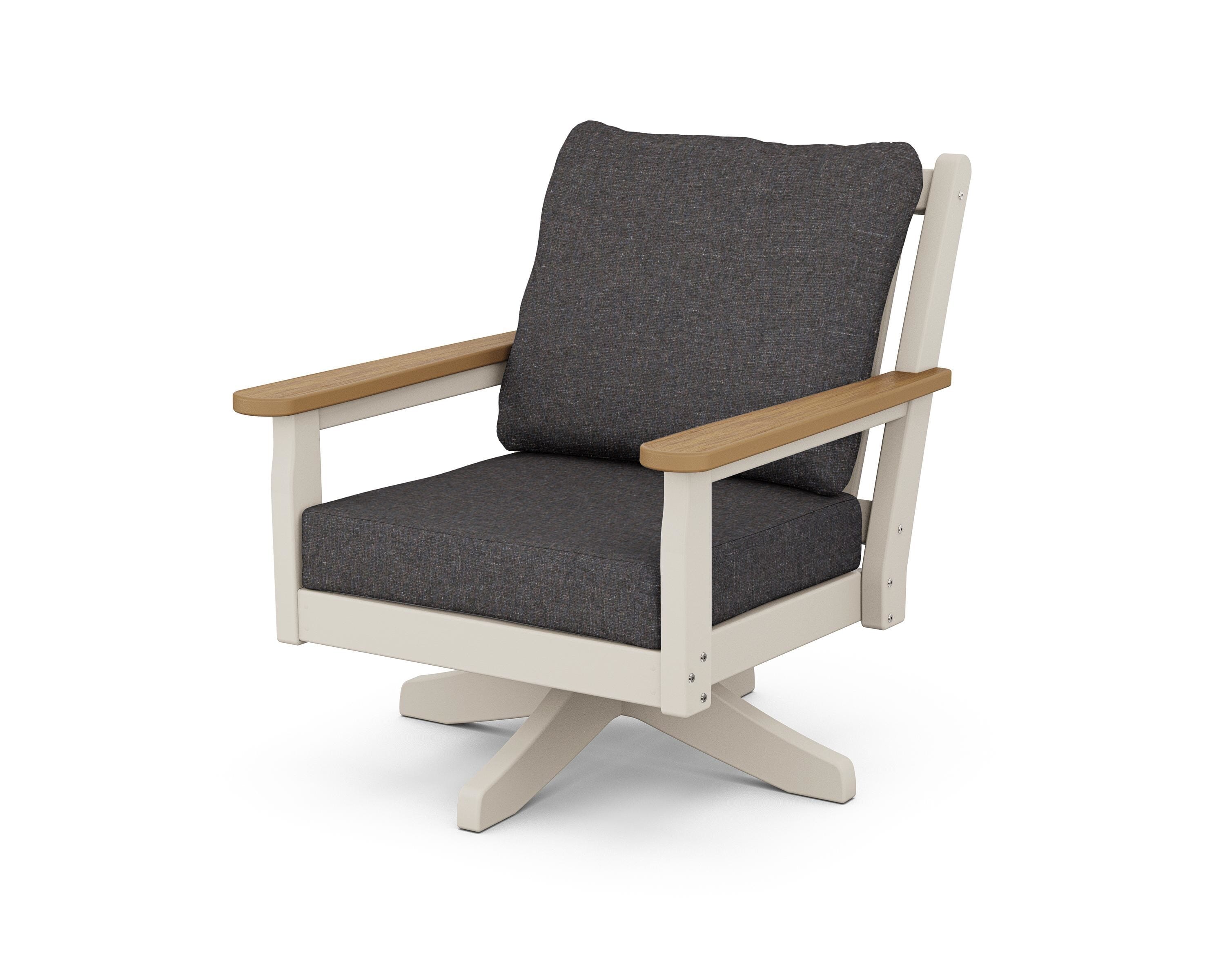 POLYWOOD® Chippendale Deep Seating Swivel Chair in Sand / Natural / Ash Charcoal