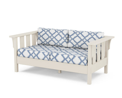 Martha Stewart by POLYWOOD® Acadia Deep Seating Loveseat in Sand / Trellis Sky Blue