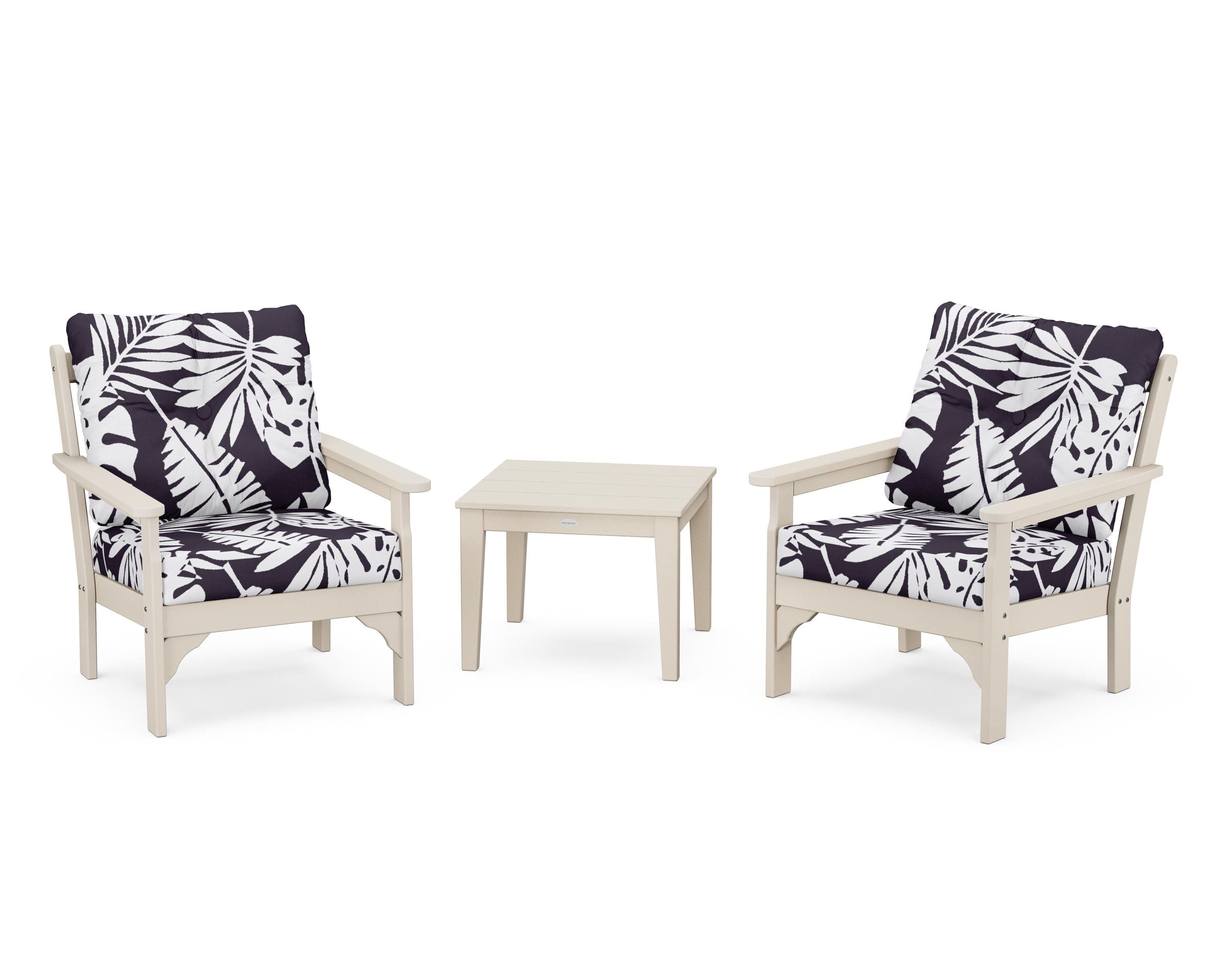 POLYWOOD® Vineyard 3-Piece Deep Seating Set in Sand / Leaf Navy