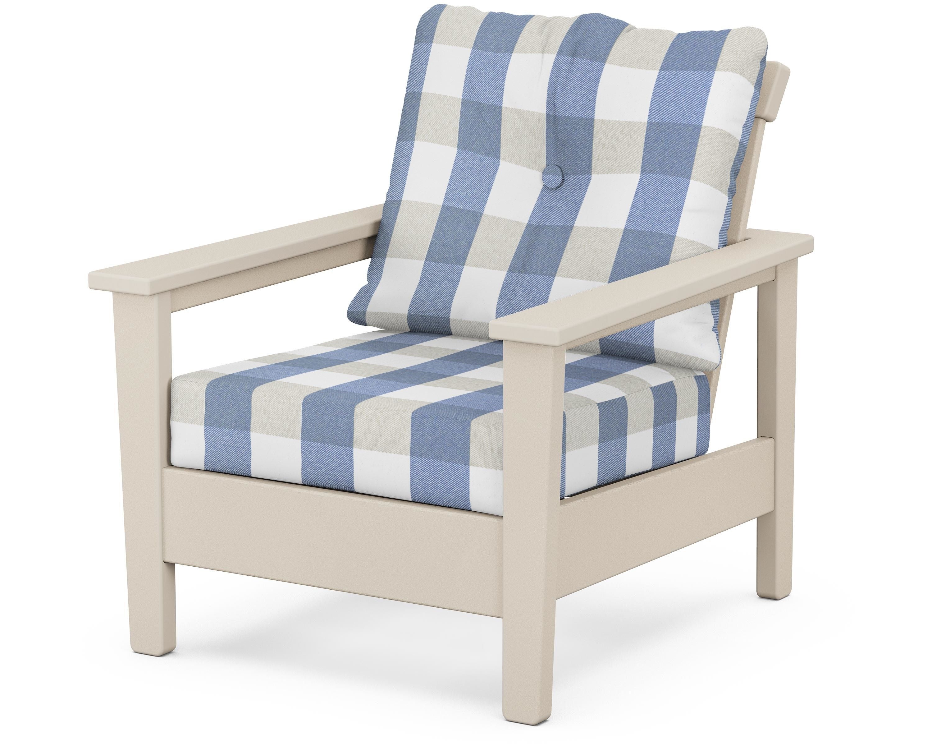 POLYWOOD® Prescott Deep Seating Chair in Sand / Buffalo Plaid Sky Blue
