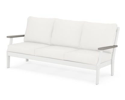 POLYWOOD® Braxton Deep Seating Sofa in White / Driftwood / Natural Linen