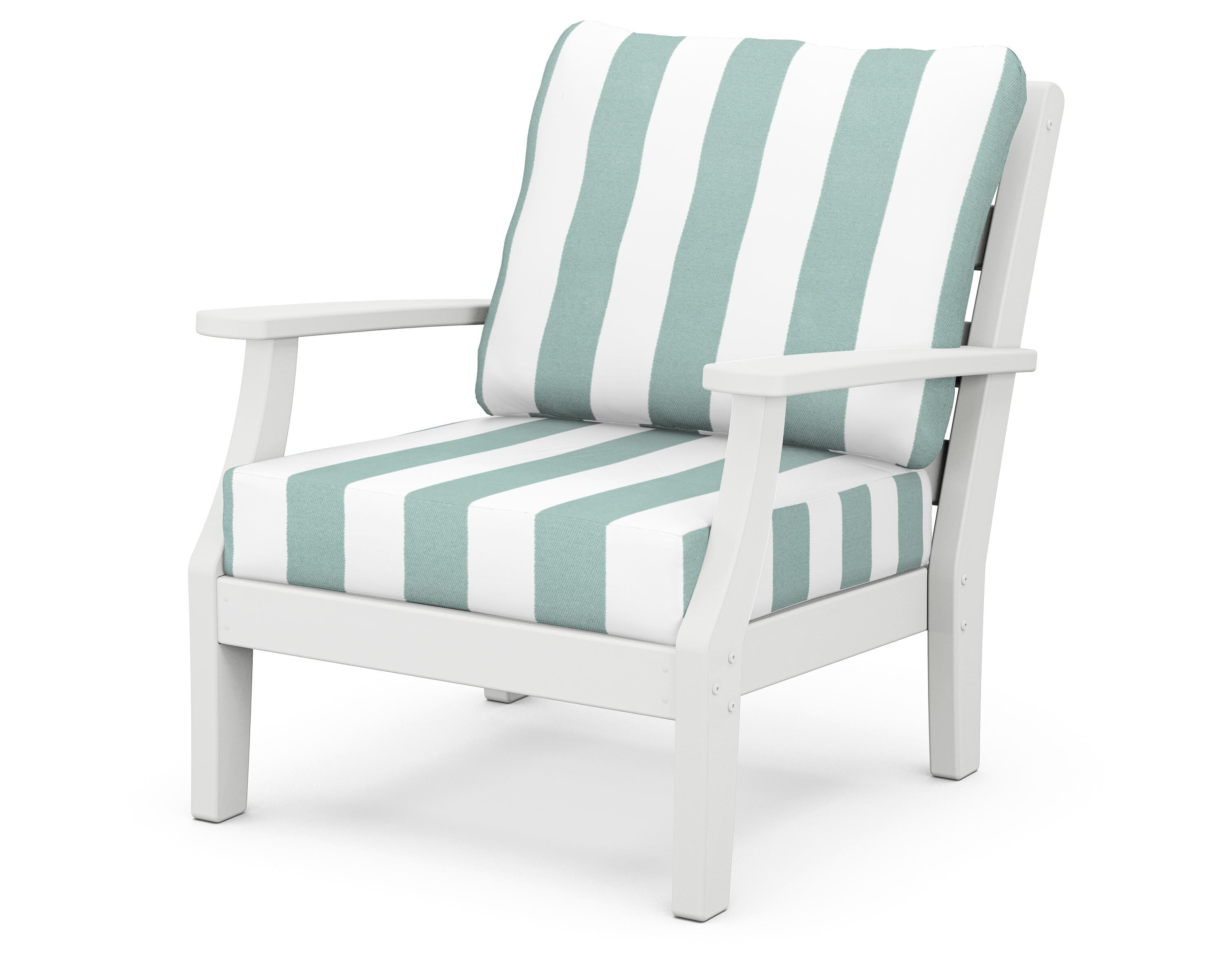 POLYWOOD® Chesapeake Deep Seating Chair in White / Cabana Stripe Glacier Spa