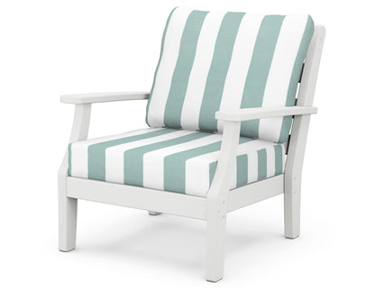 POLYWOOD® Chesapeake Deep Seating Chair in White / Cabana Stripe Glacier Spa