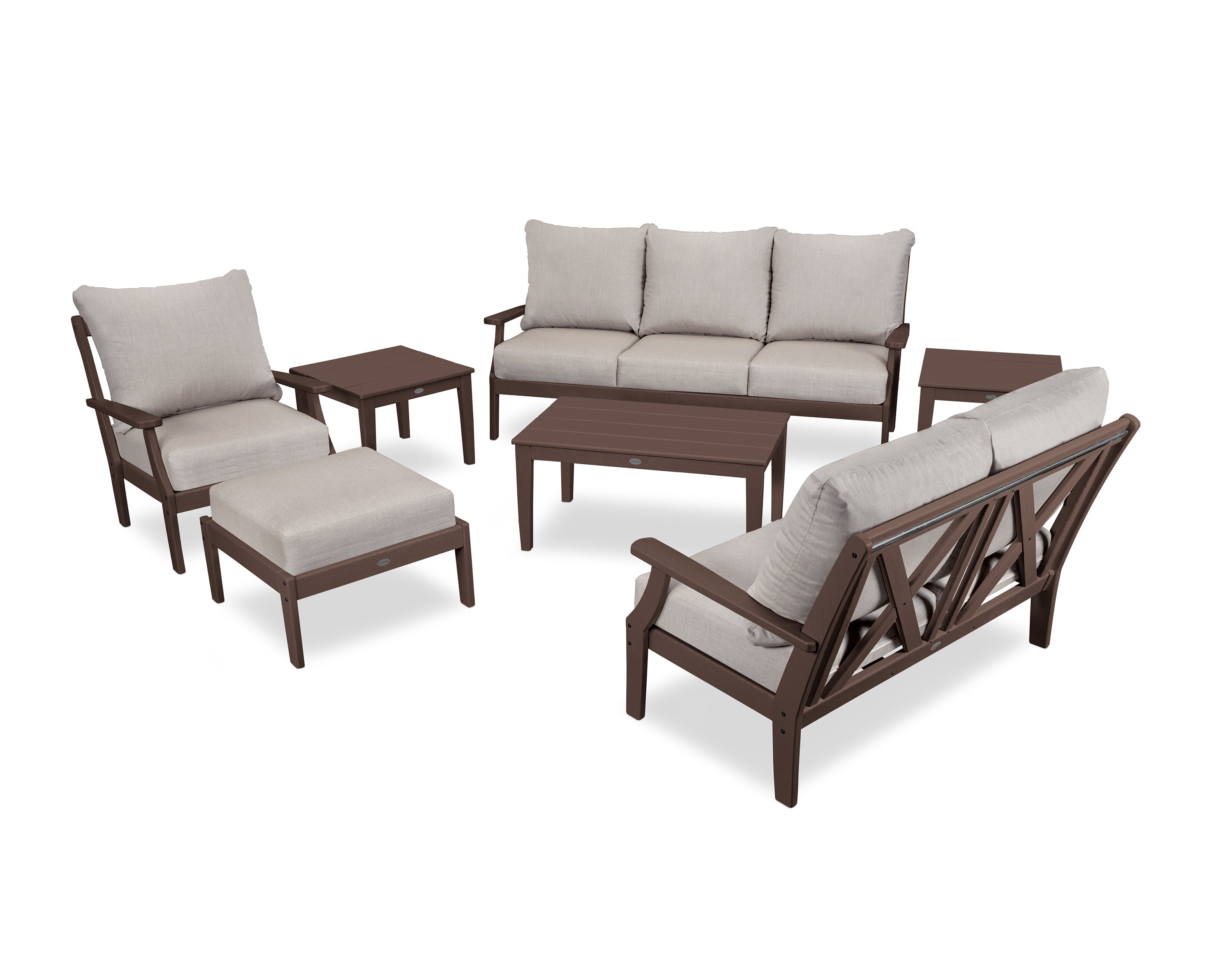 POLYWOOD® Braxton 7-Piece Deep Seating Set in Mahogany / Cast Ash