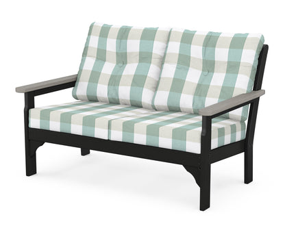 POLYWOOD® Vineyard Deep Seating Loveseat in Black / Driftwood / Buffalo Plaid Glacier Spa